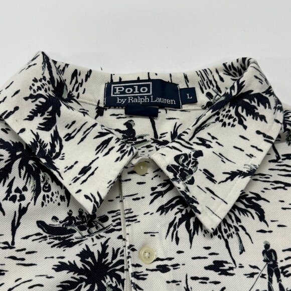 Polo Ralph Lauren Hawaiian Camp Polo Shirt Mens Large White Palm Trees AOP - Picture 3 of 9